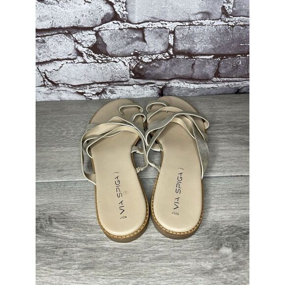 Via Spiga Metallic Silver Leather Toe Post Slides Sandals Women’s Sz 10M US/40EU - Picture 6 of 16